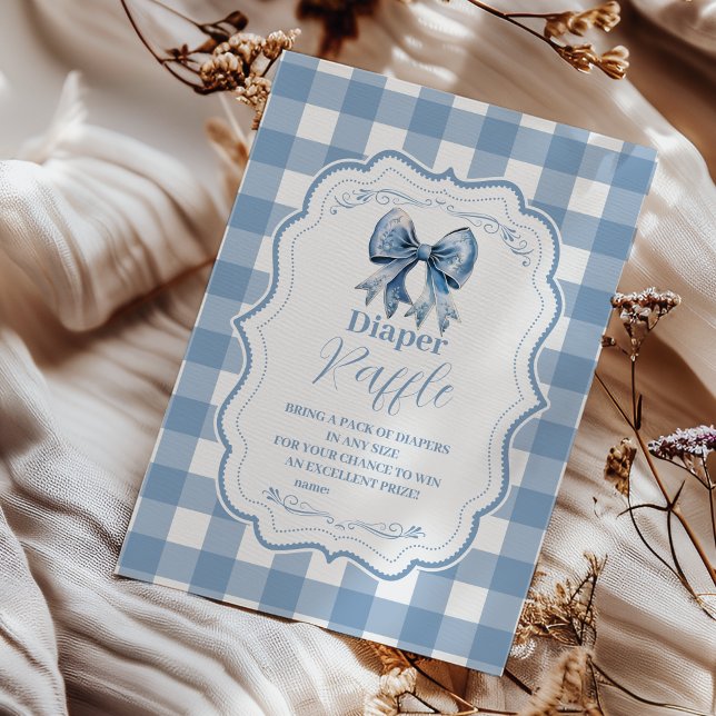 Cute Blue Bow Ribbon Gingham Raffle Diapper Enclosure Card (Creator Uploaded)