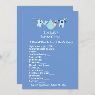 Cute Blue Boy Baby Shower Guessing Game Invitation