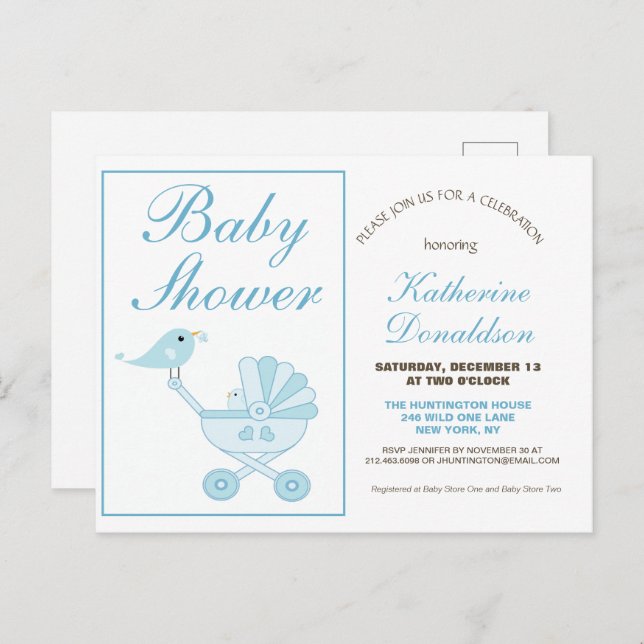 Cute Blue Boy Baby Shower Invitation Postcard (Front/Back)