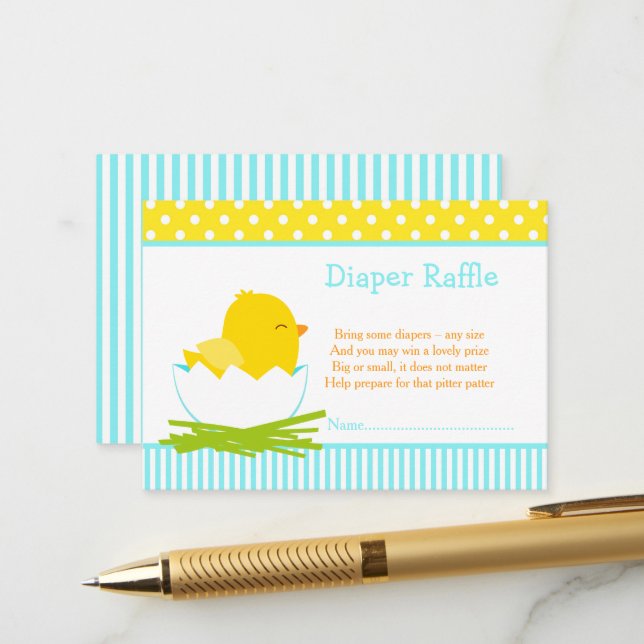 Cute Blue Boy Chick Diaper Raffle Enclosure Card (Front/Back In Situ)