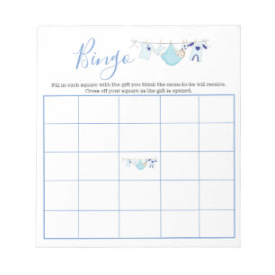 Cute Blue Boy Clothesline Baby Shower Bingo Game Notepad