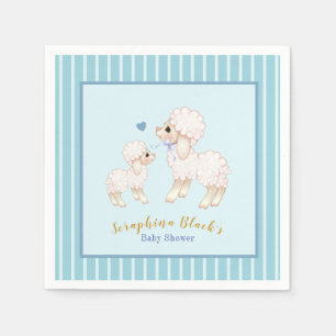 Cute Blue Boy Lamb Baby Shower Napkins