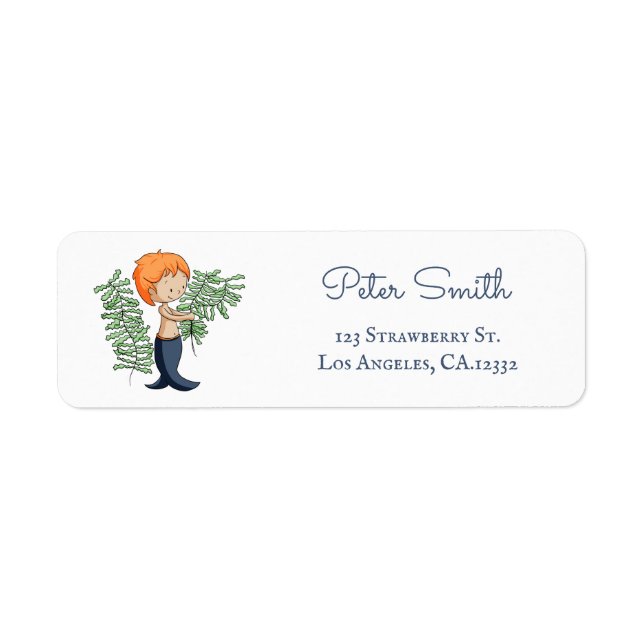 Cute Blue Boy Mermaid Return Address (Front)