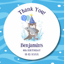 Cute Blue Boy Sea Otter Birthday Party Thank You