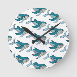 Cute Blue Boys Whale Pattern Round Clock