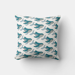 Cute Blue Boys Whale Pattern Throw Pillow