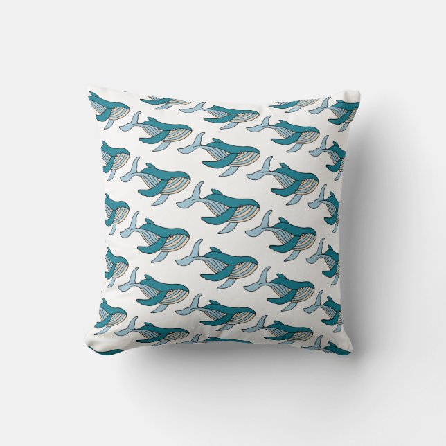 Cute Blue Boys Whale Pattern Throw Pillow (Front)