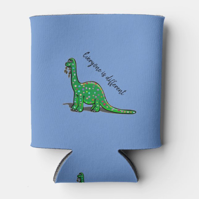 Cute Blue Brontosaurus Dinosaur Can Cooler (Front)