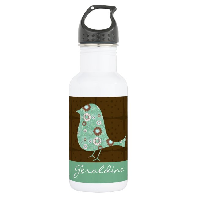 Cute Blue/Brown Pattern Bird Personalized Name 532 Ml Water Bottle (Front)