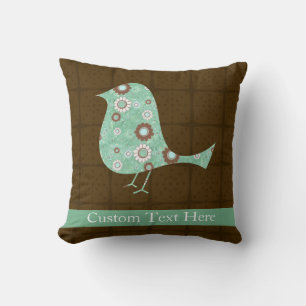 Cute Blue/Brown Pattern Bird Throw Pillow