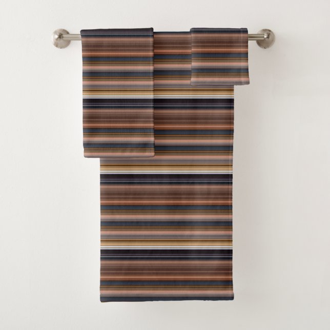 Cute blue brown stripes bath towel set (Insitu)