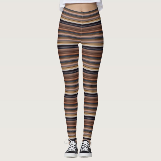 Cute blue brown stripes leggings (Front)