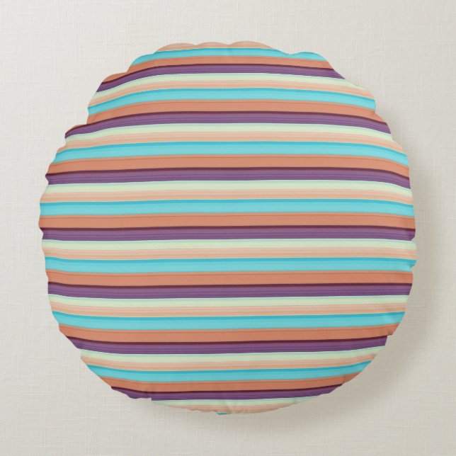 Cute blue brown stripes  round pillow (Front)