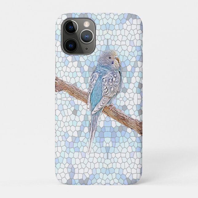 Cute blue budgie on mosaic background   Case-Mate iPhone case (Back)