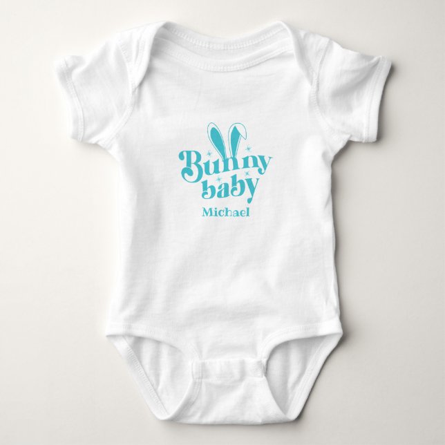 Cute Blue Bunny Baby Boy " Personalized Easter  Bodysuit (Front)