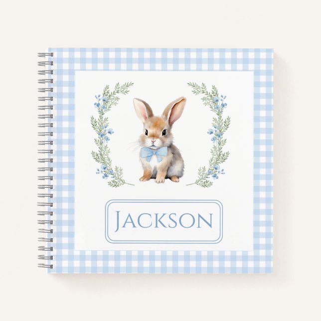 Cute blue bunny birthday baby boy gift notebook (Front)