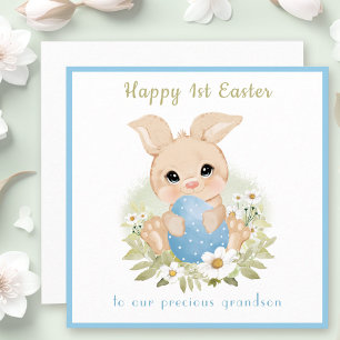 Cute Blue Bunny Grandson Première carte de Pâques