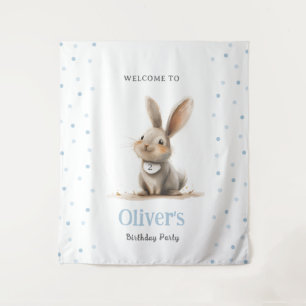 Cute Blue Bunny Kid's Birthday Party Tapestry