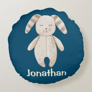 Cute Blue Bunny Rabbit Round Pillow