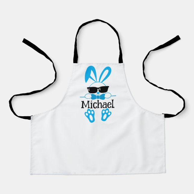 Cute Blue Bunny With Sunglasses Personalized Name Apron (Front)