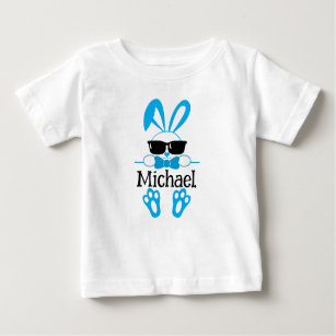 Cute Blue Bunny With Sunglasses Personalized Name Baby T-Shirt