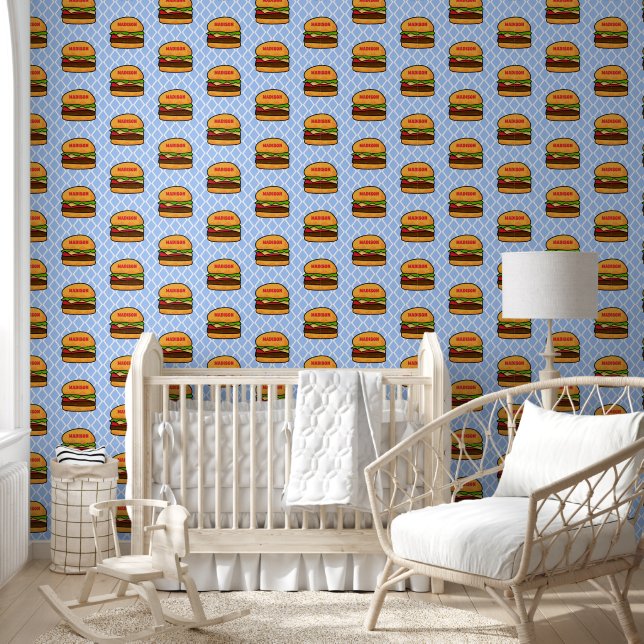Cute Blue Burger Kids Name Repeat Pattern  Wallpaper (Kids)