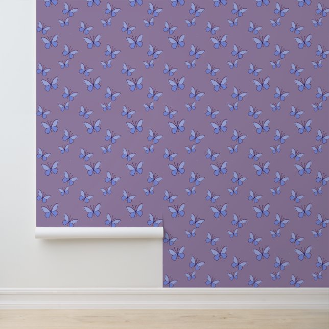 Cute Blue Butterflies in Doodle Style Wallpaper (Application)