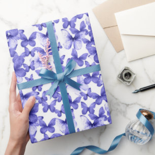 Cute Blue Butterflies Pattern Pastel Wrapping Paper