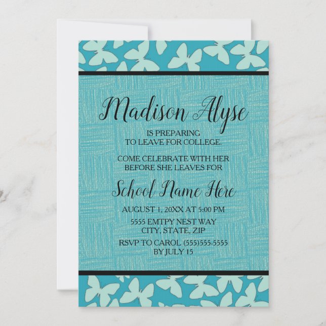Cute Blue Butterflies Trunk Party Invitation (Front)
