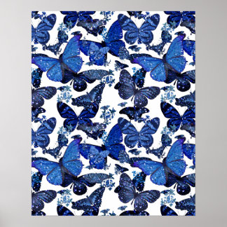 cute blue butterflies with glitter poster