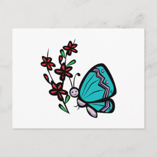 cute blue butterfly and flowers postcard