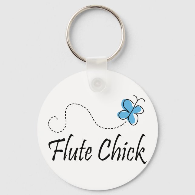 Cute Blue Butterfly Flute Chick Music Gift Keychain (Front)