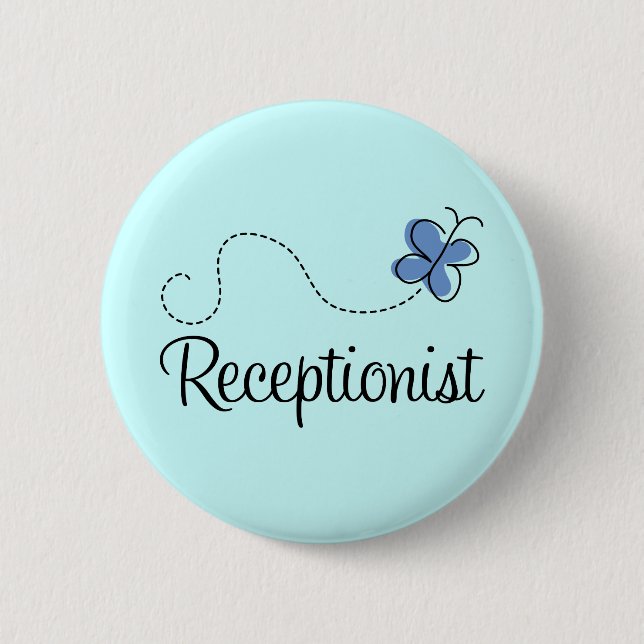 Cute Blue Butterfly Receptionist Job Gift 2 Inch Round Button (Front)