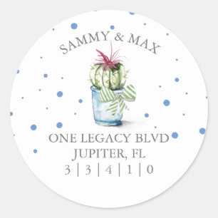 Cute Blue Cactus Return Address Envelope Seal