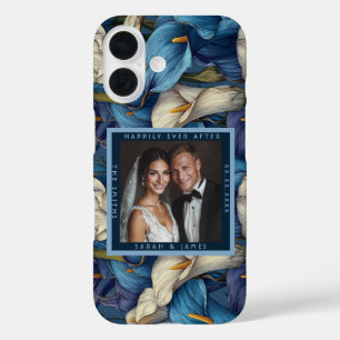 Cute Blue Calla Lilies Fantasy Botanical Wedding iPhone 16 Case