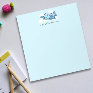 Cute Blue Cartoon Airplane in Sky Kids Custom Text Notepad