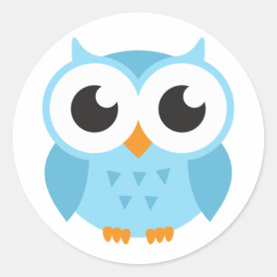Cute blue cartoon baby owl classic round sticker