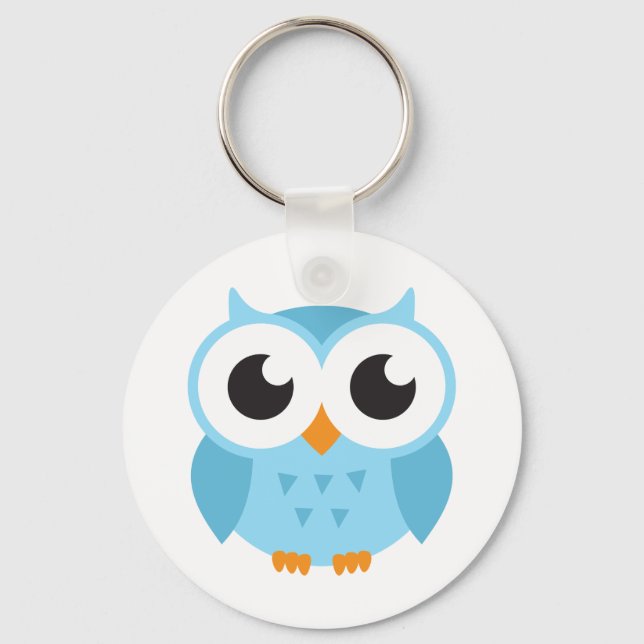 Cute blue cartoon baby owl keychain (Front)
