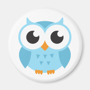 Cute blue cartoon baby owl magnet