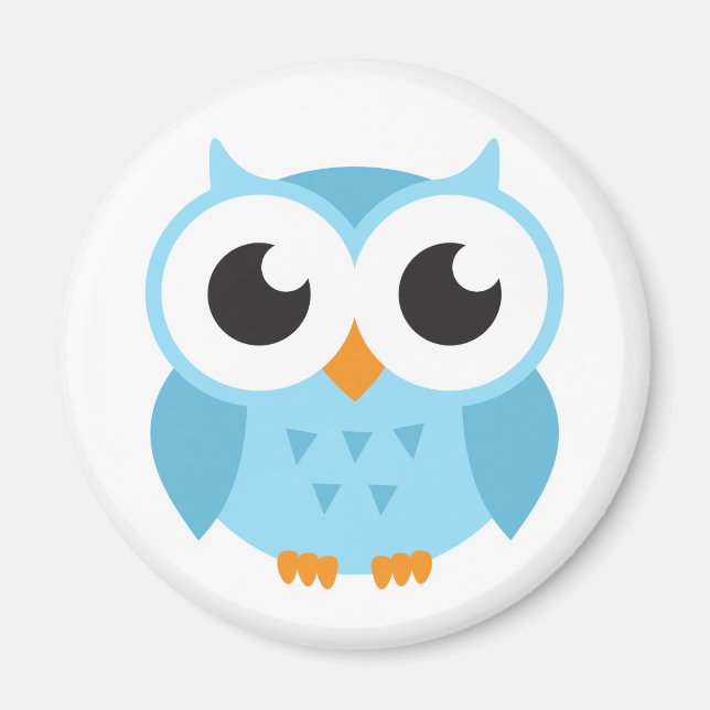 Cute blue cartoon baby owl magnet (Front)