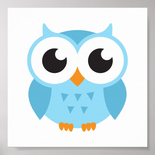 Cute blue cartoon baby owl poster (Front)