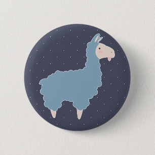 Cute Blue Cartoon Llama & White Dots 2 Inch Round Button