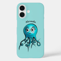 Cute Blue Cartoon Octopus - Smiling Sea Creature