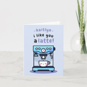 Cute Blue Cartoon Teacup Latte Pun Valentine's Day Card