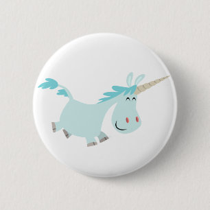 Cute Blue Cartoon Unicorn Button Badge