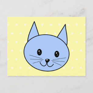 Cute Blue Cat Cartoon Postcard