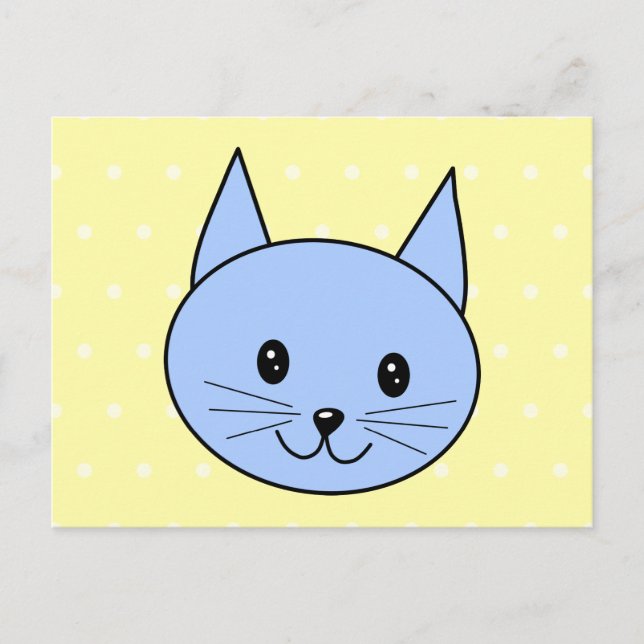 Cute Blue Cat Cartoon Postcard (Front)