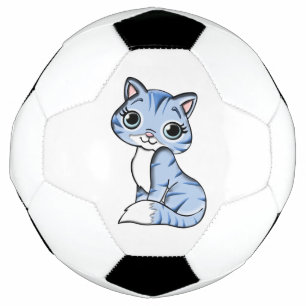 Cute blue cat cartoon soccer ball