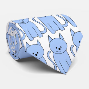 Cute Blue Cat Cartoon Tie