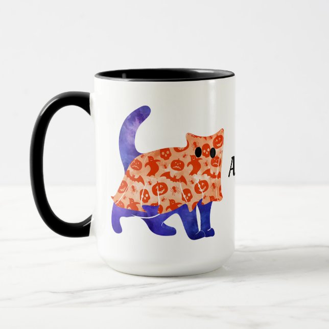 Cute Blue Cat In Halloween Costume 2 Mug (Left)